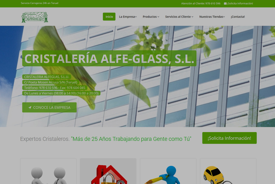 Página web de Cristalería Afle-Glass